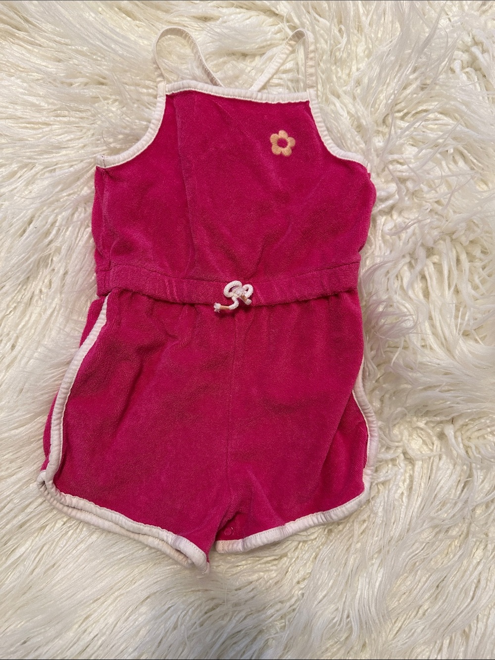 Girls' Hot Pink Terry Romper with Contrast Trim